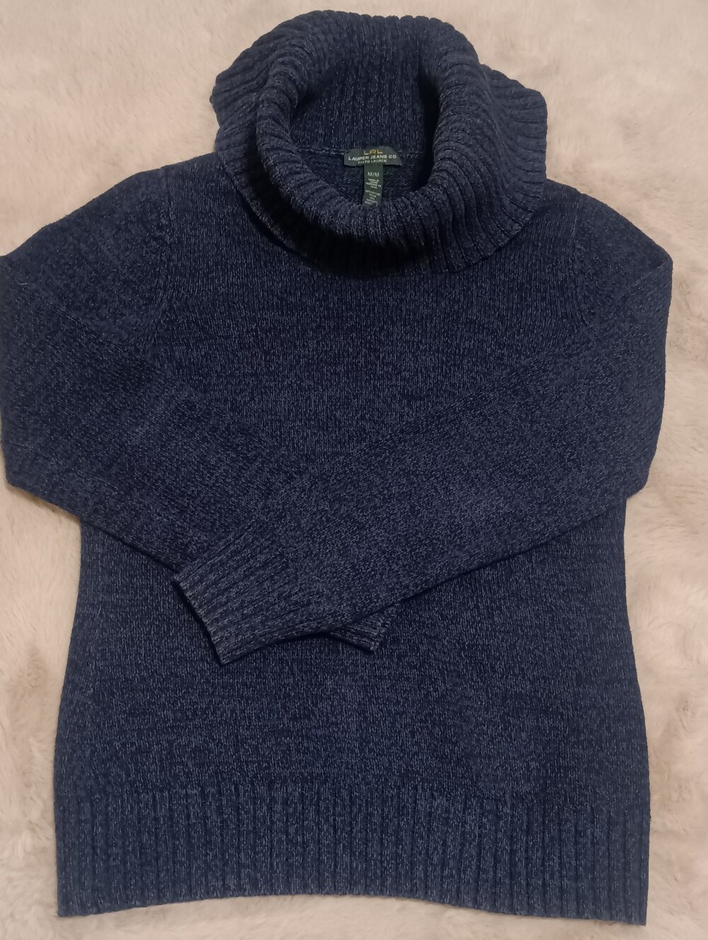 LRL Ralph Lauren Navy Blue Cowl Neck Knit Sweater Medium